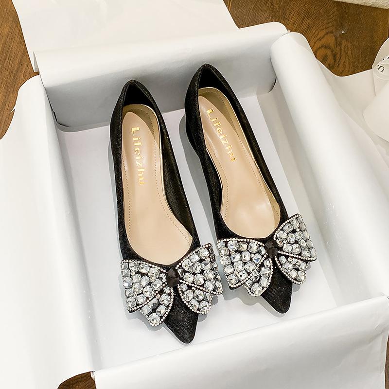 2024 Spring New Shoes for Women Luxury Pumps New Twinkling Crystal Bowknot High Heels Shoes Ladies Party Dress Shoes Big Size