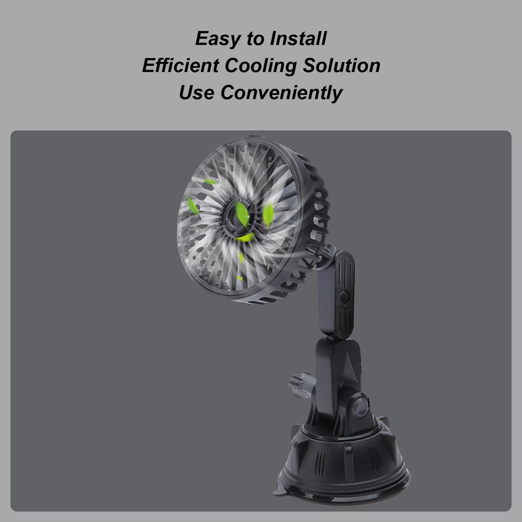 Small Car Fan Lightweight Suction Cooler For Vehicle 3 Speed Adjustable Fan With Rotating Head For Car Camping Travel
