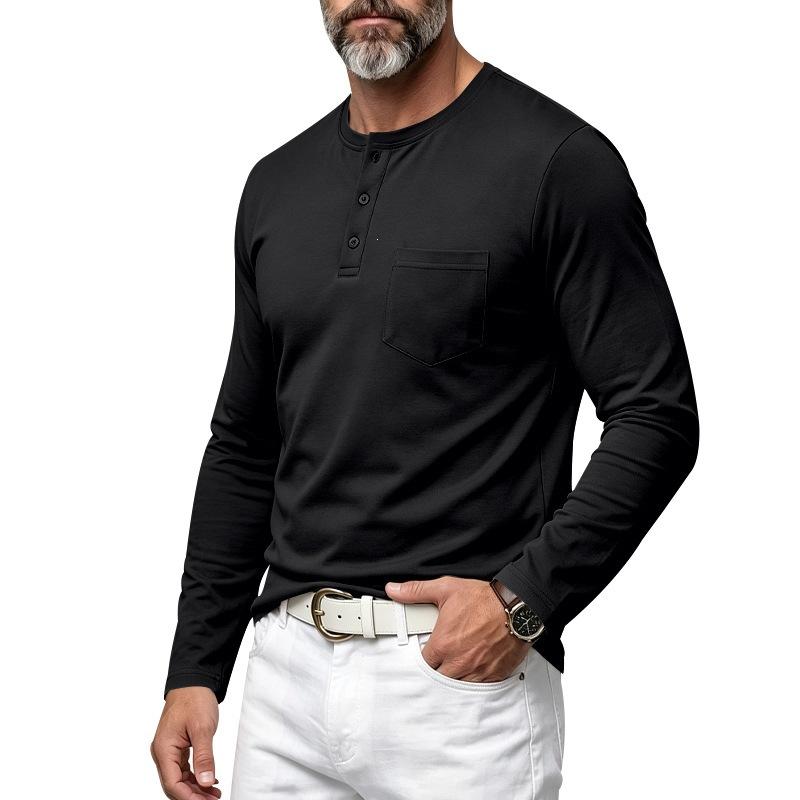 Men S Loose Fit Long Sleeve Henley Neck Casual Basic T Shirt