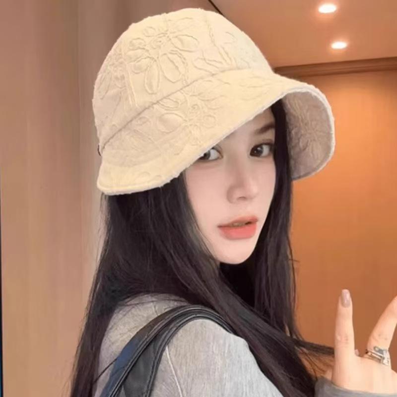 Flower embroidery fisherman's hat children spring and summer big head circumference shows small face versatile fashion sunscreen hat new basin hat