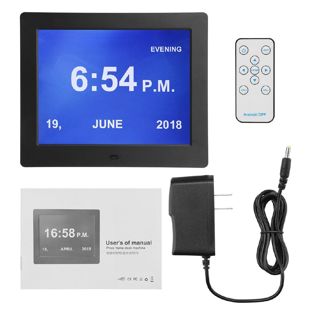 White/Black Remote Control Digital 8'' LED Calendar Clock Alarm Large Letter Multimedia & travel home office Desk Clocks