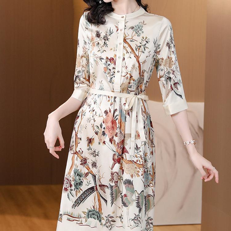 Летнее платье из искусственного шелка с принтом в китайском стиле для женщин больших размеров