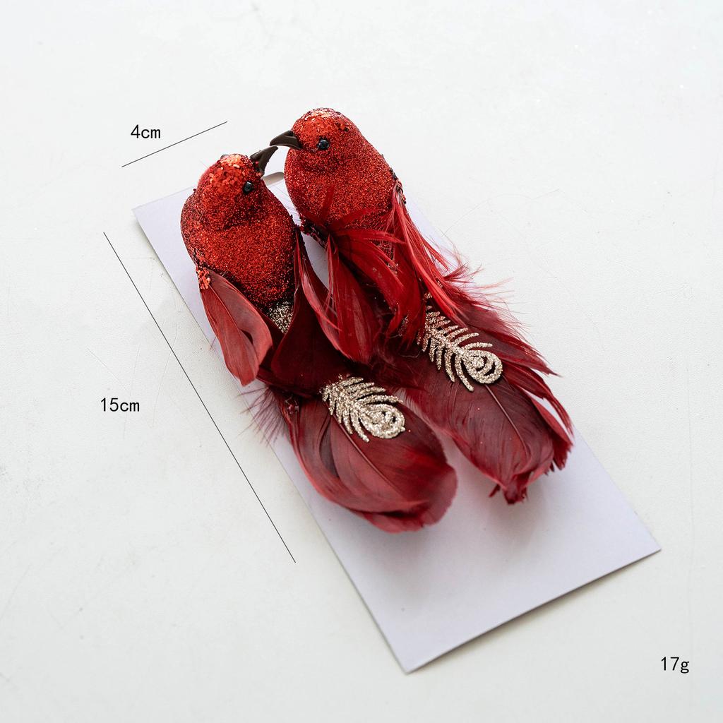 2PC Glitter Christmas Birds Artificial Foam Feathers Couple Bird Pendants for Home Wedding Party XMAS Tree Realistic Decoration