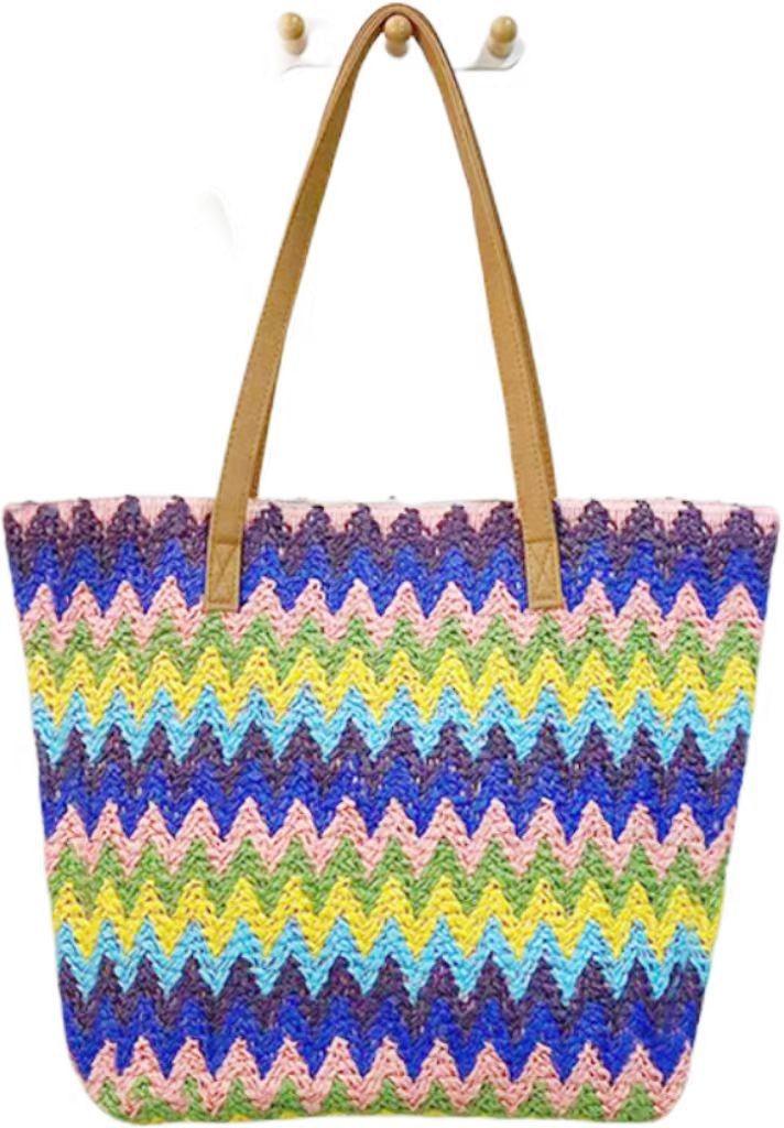 Large Wavy Woven Tote Bag With Zipper Closure For Daily Use And Ecofriendly Style