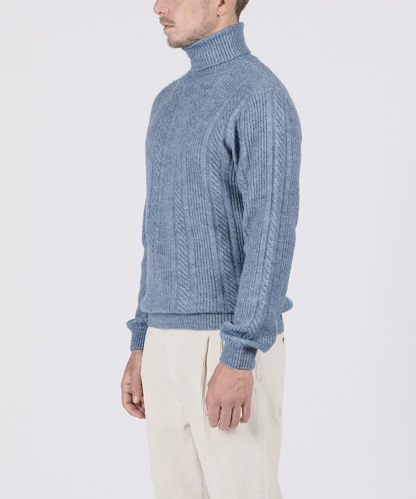 PANICALE Blue Melange Cable Turtleneck Knit