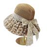 Vacation Style Lace Bow Grass Hat Summer Hollow Breathable Sun Protection Hat Beach Sun Protection Fisherman Hat