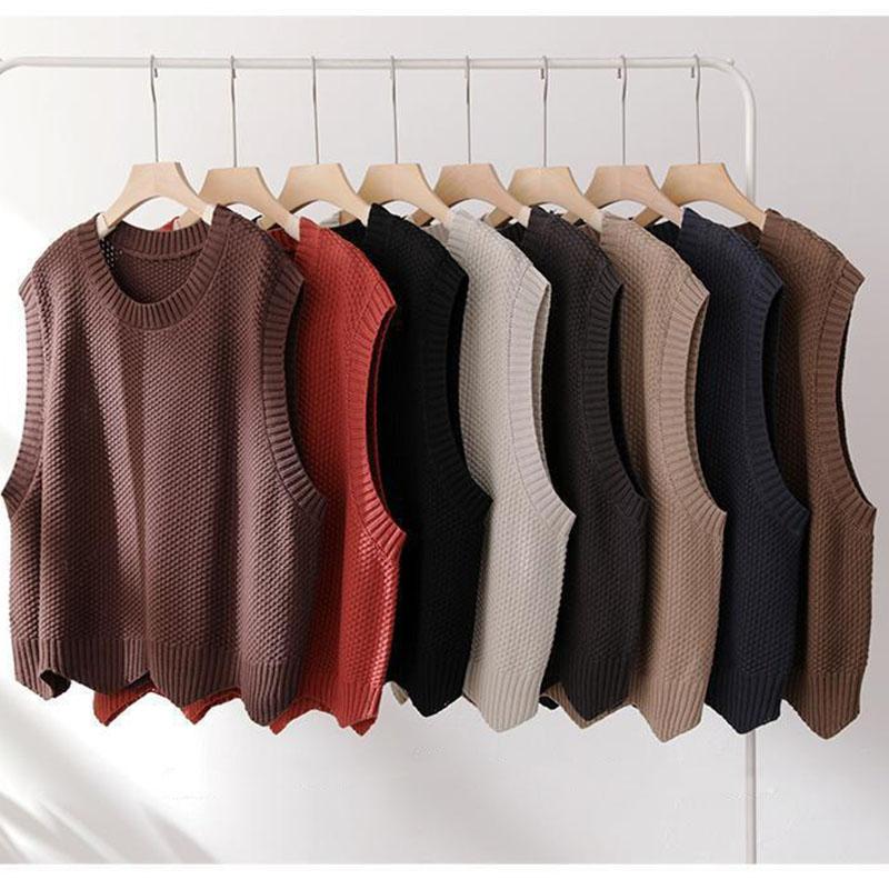 Женские трикотажные жилеты, модные, простые, неровные, осенние, однотонные, свободные, с круглым вырезом, без рукавов, свитера, мягкие, свободные, повседневные, жилеты