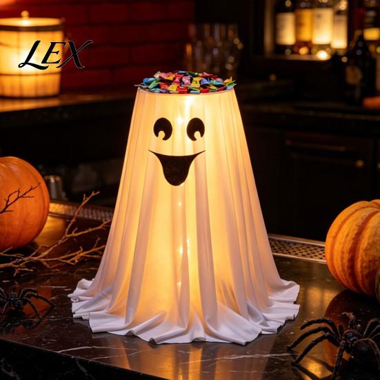 Realistic Spooky Party Decorations Halloween Ghost Candy Bowl Stand with Remote Control, Large LED Lighted Scary Figurine for Cute Holder Front
