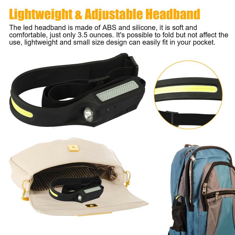 Cob Led Фара с датчиком движения, 5 режимов, 350 Лм, 230 градусов, USB аккумуляторная регулируемая повязка на голову