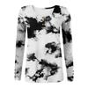 Women's T-shirt Fashion Casual Printed U Collar Button Long Sleeve Top