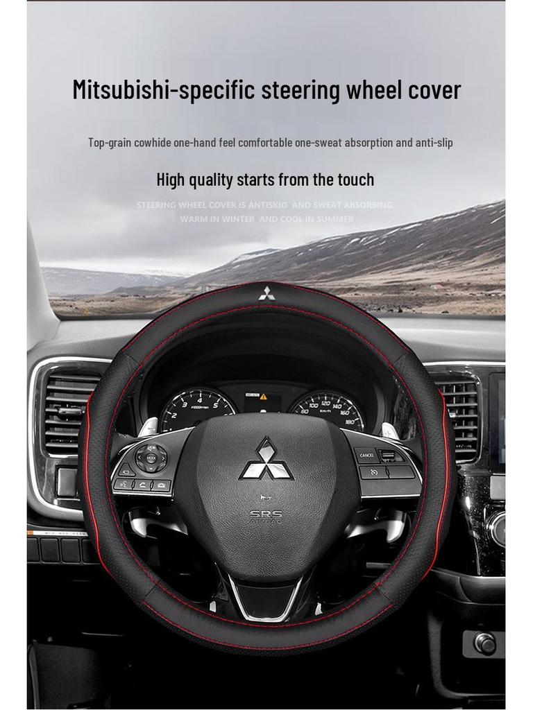 Steering Wheel Cover: Genuine Leather for Mitsubishi Models 18-20, Compatible with ASX, Outlander, Eclipse Cross - All-Season Grip Cover