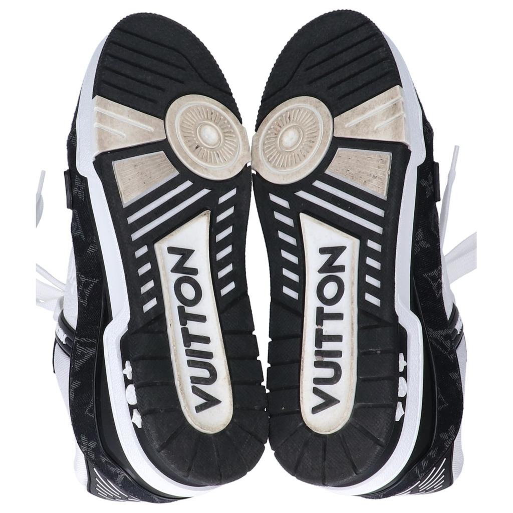 LOUIS VUITTON 1A9JGF LV Trainer Monogram Denim and Grained Calf Leather Sneakers shoes 8 1/2 blackUsed