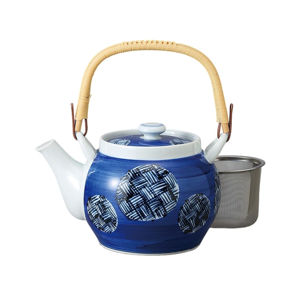 Чайник Ale-net с ситечком из нержавеющей стали, 13,5 x 12 см, 900 куб. см, Арита-яки, Круглый узор Кагоме, с корзинкой-ситом, Размер 6, Фарфор