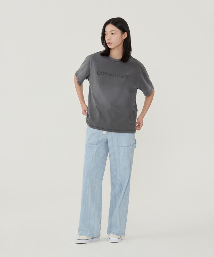 COVERNAT WOMAN Oversized Pigment Copper Logo T-Shirt Charcoal