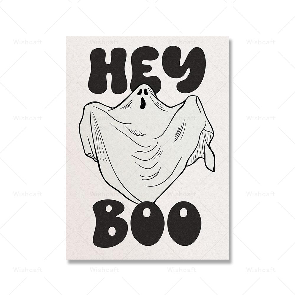 Halloween Spooky Witchy Skeleton Ghost Poster Prints Canvas Painting Cartoon Quote Wall Art Picture for Kids Room Home Decor