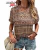 Женская футболка в стиле Харадзюку в стиле бохо, летние повседневные топы с графическим принтом и короткими рукавами, уличная модная футболка с v-образным вырезом, женская одежда