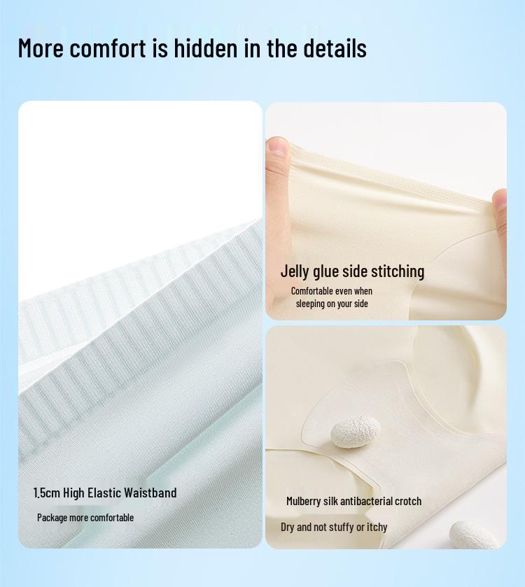 10A Quality Mid-Waist Ice Silk Seamless Panties for Women - Soft, Antibacterial Mulberry Silk Crotch