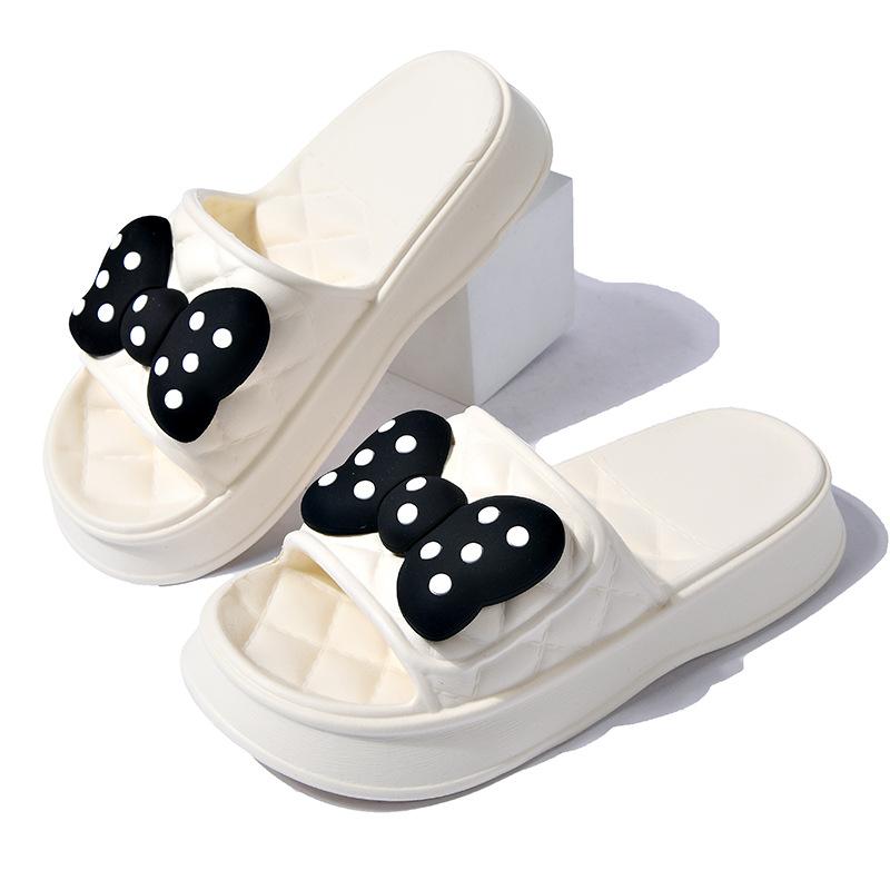 Модные летние женские тапочки на платформе с бантом, симпатичные домашние, для ванной, нескользящие, для сада, повседневные пляжные сандалии на плоской подошве из ЭВА