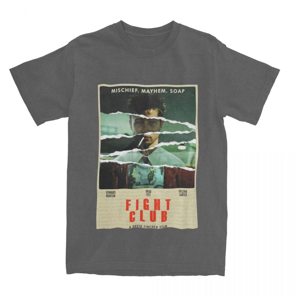Fight Club Poster T Shirt Apparel for Unisex Women Pure Cotton Casual Classic Movie Tshirt Short Sleeve Clothes Gift Idea