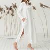 Luxurious Women's Kaftan Cotton Long Sleeve Plain Casual Oversized Maxi Shirt Dress