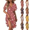Women's Fashion Short Sleeve Wrap Sundress V-Neck Floral Print Dresses