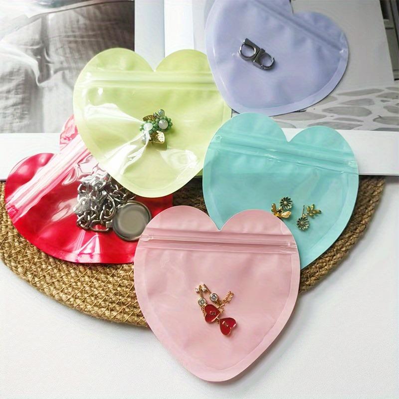 Heart Zipper Jewelry Bag Plastic Ziplock Pouch Bag for Jewelry Display Storage Candy Valentine's Day Gift Packaging Supplies