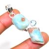 Republic Larimar Blue Topaz Gemstone 925 Silver Plated Pendant 2.08"