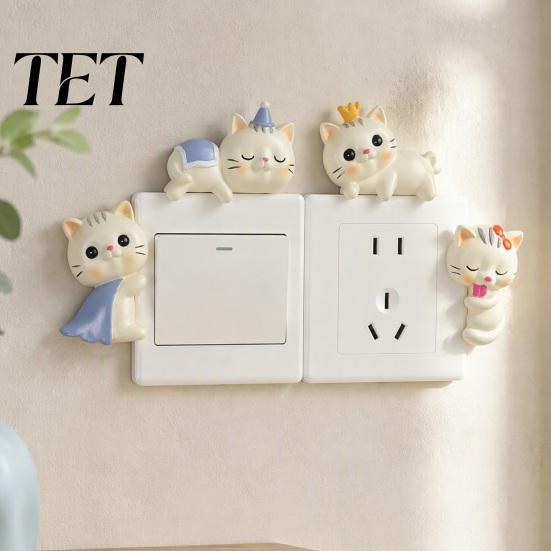 Bedroom Wall Ornament Cute Cat Light Switch Sticker, Adorable Kitten Self?Adhesive Socket Panel Resin Plate Cover Decor, Indoor Home Decor for Kids