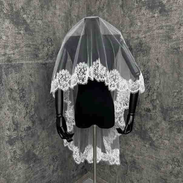 Bridal Veil Soft Lace Vintage Elegant Fairy Trail Mori Korean Simple Wedding Photo Prop