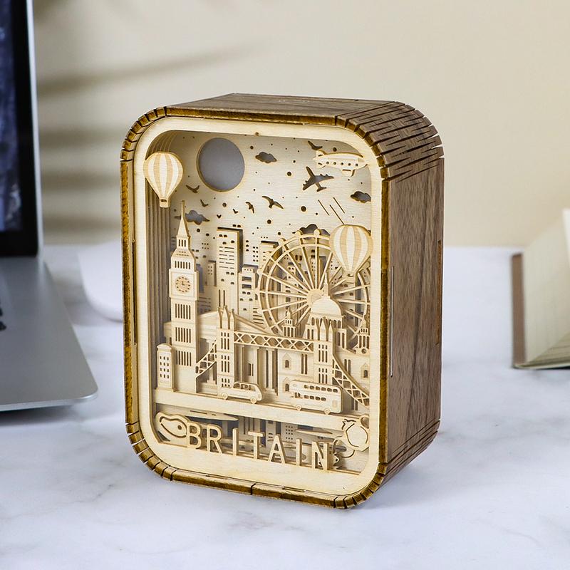 Английский канал, современная деревянная настольная лампа, 3D полая резьба, USB-прикроватная лампа, ночник для спальни, светильник, подарок на день рождения для ребенка