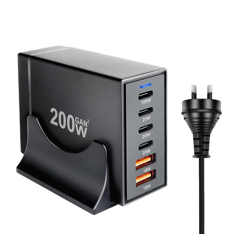 200W GaN Multi-Port PD Fast Charger with 2A4C Ports for Phones & Laptops