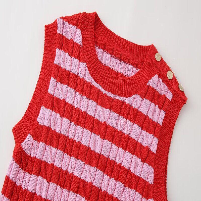 Fashion Style 2024 Summer New Women's Clothing Silm All-Matching Sleeveless Stripes Knitting Vest 6771041 050
