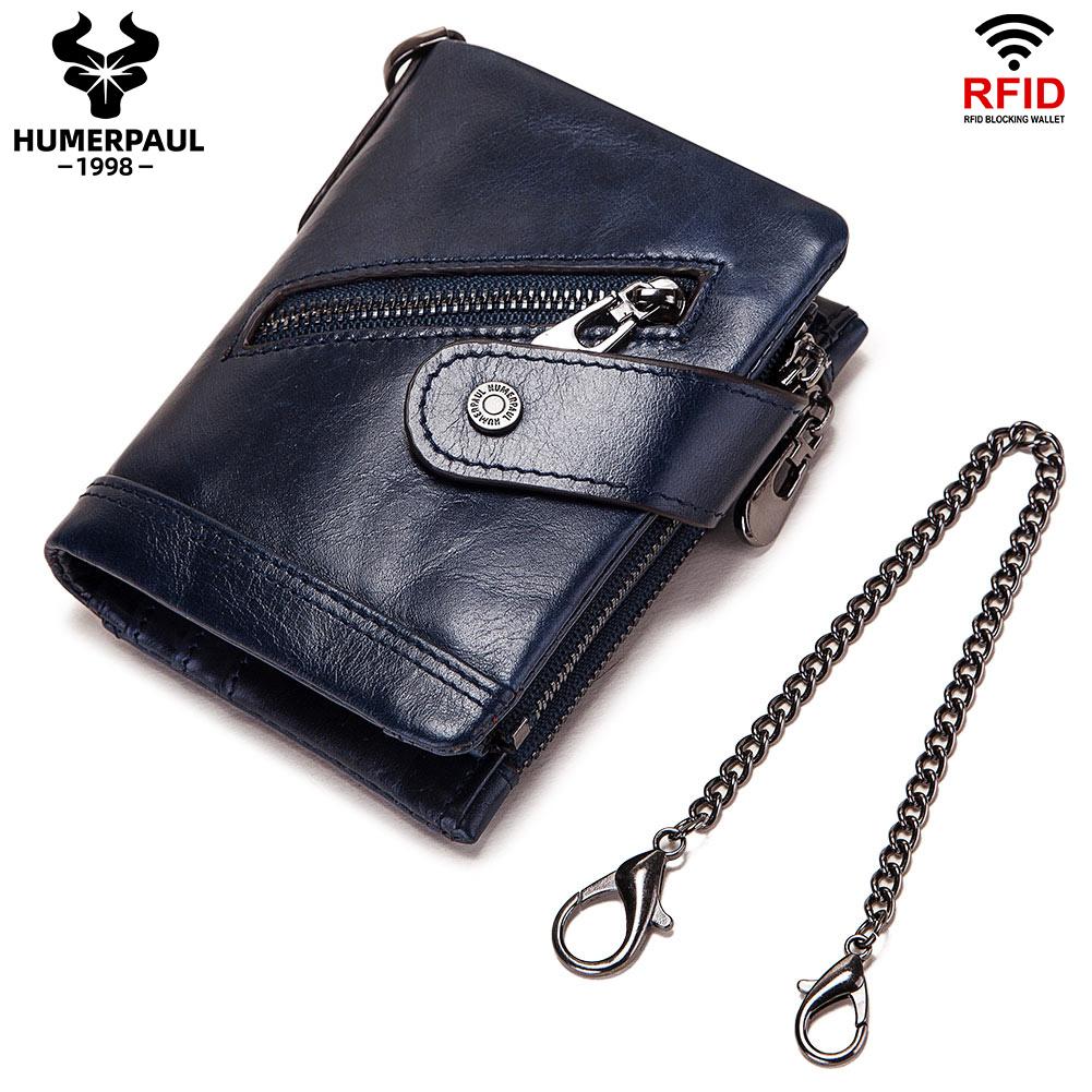 Humerpaul Fashion Women Wallets Genuine Leather Bi-fold Wallet Quality Designer RFID ID Card Holder With Coin Purse Chain Portfel Damski