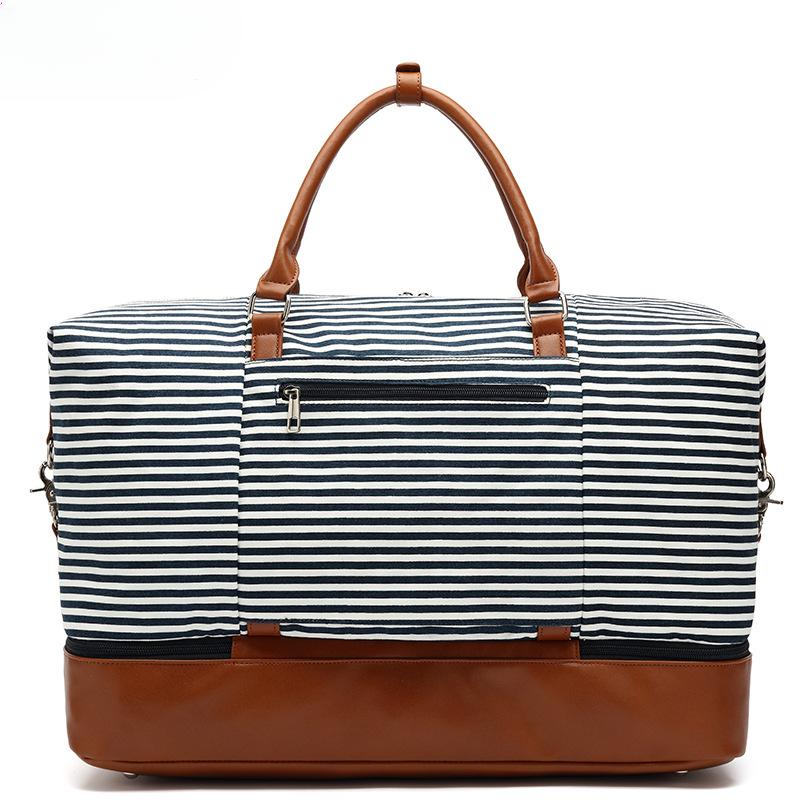 Модная полосатая дорожная сумка, водонепроницаемая холщовая дорожная сумка, дорожная сумка из полиуретана, спортивная сумка для хранения, сумка для разделения сухого и влажного багажа