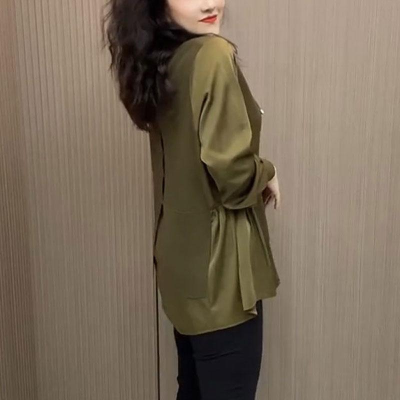 Рубашка женская свободного кроя в стиле пэчворк, имитирующая двойку, повседневная, с V-образным вырезом, модная, весенне-осенняя, винтажная блузка с китайской застежкой-пуговицей