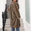 Women's Fashionable Warm Long Sleeve Solid Color Furry Long Coat With Turned Collar