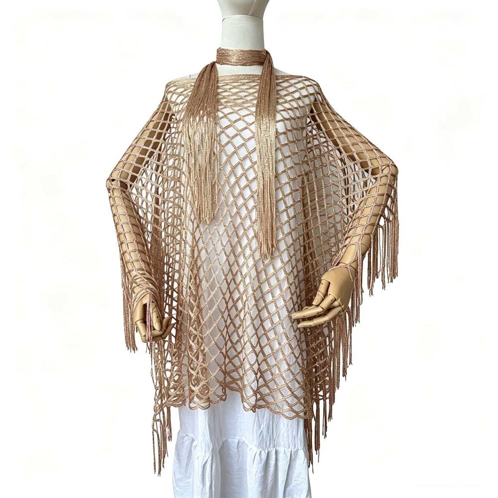 2pcs Tassel Shawl Shawl and Scarf Set Hollowed Out Fringed Cape Summer Sun Shawl  for Swimming