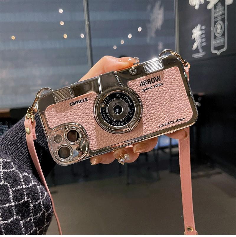 Креативный роскошный 3D ретро чехол для телефона с камерой для iPhone 14 13 12 11 Pro Max 14plus милый мягкий чехол для телефона из ТПУ со шнурком на заднюю крышку