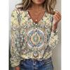 Spring and Autumn Women's Blouse V Collar Star Tie-dye Pearl Buttons Long Sleeve T-shirt