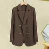 Women Suit Coat Lapel Long Sleeve Solid Color Casual Suit Jacket Loose Fit Double Breasted Basic