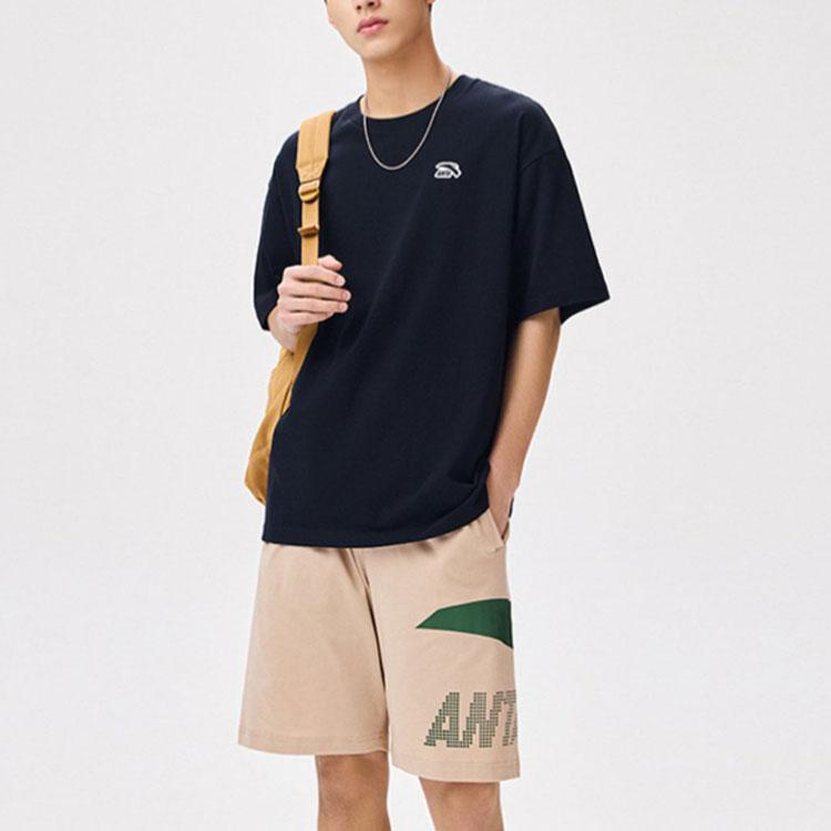 Anta Футболка с круглым вырезом и короткими рукавами с логотипом, топы унисекс, черные 972328113-4