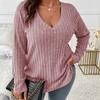 Autumn and Winter Women's Blouse Solid Colour Plus Size Women's Tops V-neck Long-sleeved Pit-stripe Milled Loose