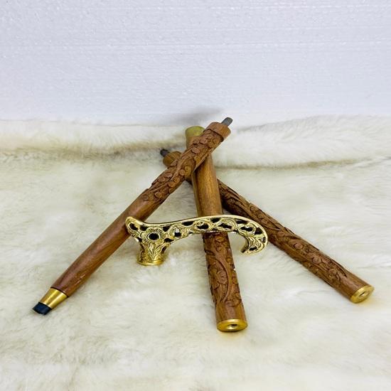 91.44 Cm Victorian Engraved Royal Walking Stick, Brass Flower Head with Wooden Engraved Walking Cane, Gifts For Him, Christmas Gift