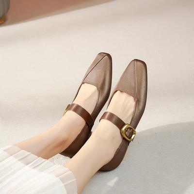 Рабочая обувь сетка шелк квадратный носок одинарная обувь женская низкий толстый каблук новая удобная для работы темперамент