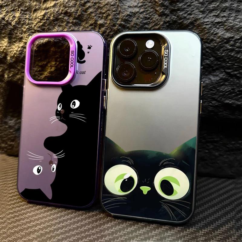 Милый мультяшный черный кот Чехол для телефона Для iPhone 17 16 15 Pro Max Чехлы iPhone 14 13 12 11Pro Max 7 8 Plus SE 17Air Ударопрочный чехол