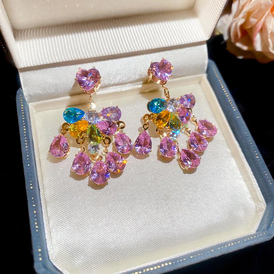 Серьги-пусеты «Серебряная игла» с вырезами в виде розовых бабочек и цирконами - Высококачественная роскошная модная бижутерия