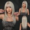 Silver White Layered Straight Wig for Women - Air Bangs Full Cap Wig, Party Halloween Cosplay Machine Made Wig, Silver Options Available