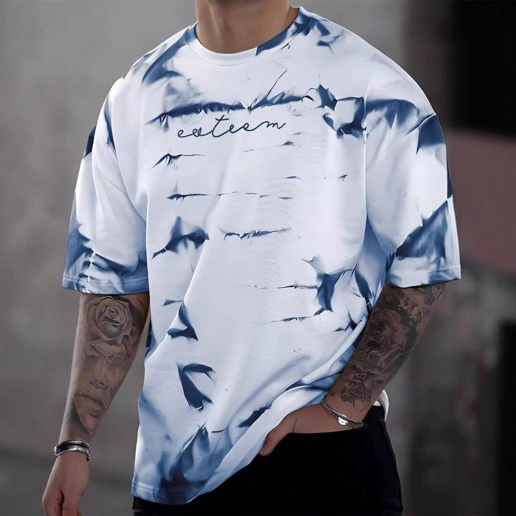 Мужская футболка для фитнеса с 3D-принтом, круглым вырезом, коротким рукавом