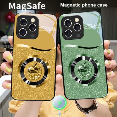 Кристально-фиолетовое яблоко Для iPhone 16 E 15 14 13 Plus 12 mini 11 Pro Max XR Xs Max 16E X 7 8 Plus 2022 Magsafe Стеклянный чехол для телефона