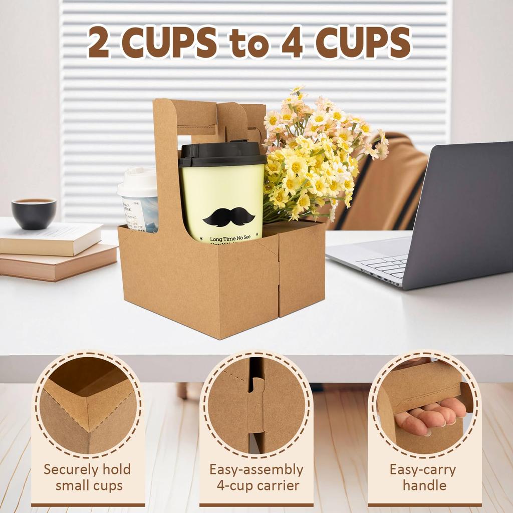 20 шт. Бумажные держатели для стаканчиков на вынос из крафт-бумаги, складные портативные держатели для стаканчиков для горячего и холодного кофе, держатели для доставки еды, ручки на 2 стаканчика,